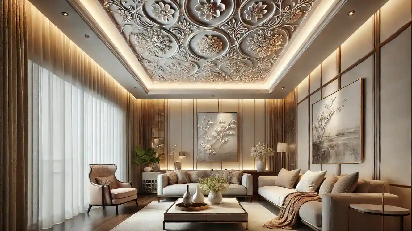 featuring a floral POP ceiling