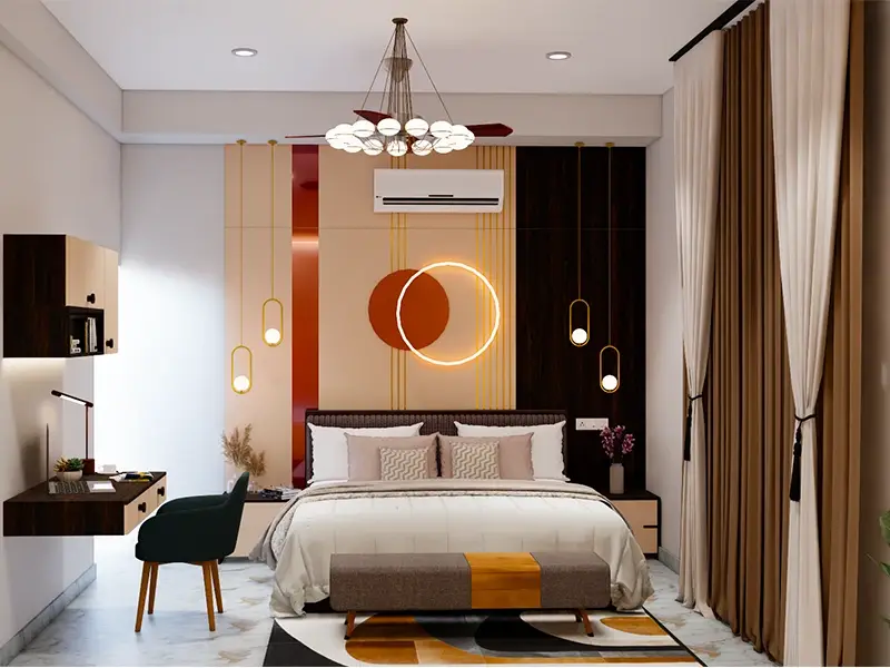 A luxurious bedroom with a plush bed and elegant decor